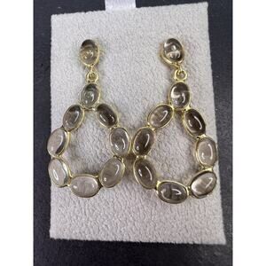 Smoky quartz open teardrop earrings in gold over sterling silver